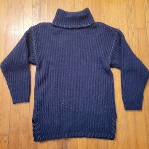 Styles To Go Navy Blue‎ Speckled Wool Blend Turtleneck Sweater S Chunky Knit